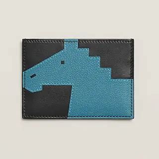 HERMES Tadelakt Evercolor Cheval Picto Card Holder Black .